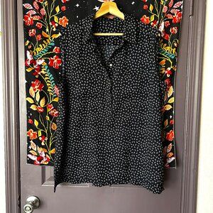 Ann Taylor XL Collared Anchor Tank Navy Blue